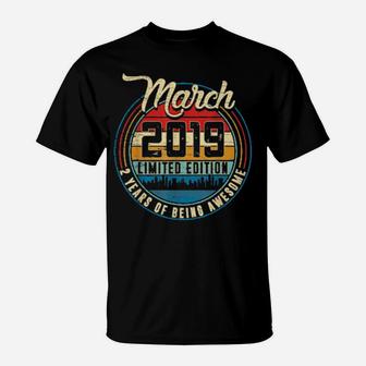 Distressed Retro March 2019 2Nd Birthday 2 Yrs Old T-Shirt - Monsterry