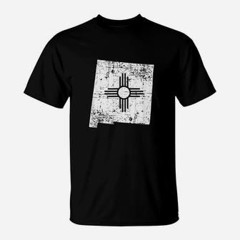 Distressed White New Mexico Flag Map Outline T-Shirt | Crazezy