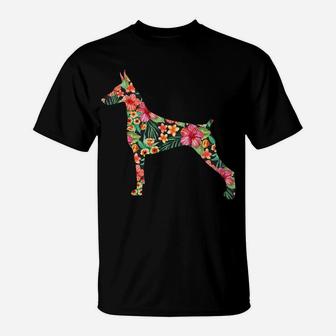 Doberman Flower Funny Dog Silhouette Floral Gifts Women Men T-Shirt | Crazezy AU
