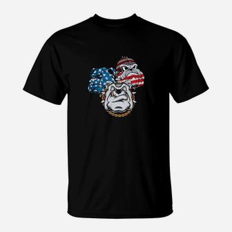 Dog 4Th Of July Gift Bulldog Dog With Us Flag Background Dog Father T-Shirt - Monsterry