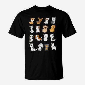 Dog Breeds Pattern Dogs Owner Lover Animal Rescue Puppies T-Shirt | Crazezy