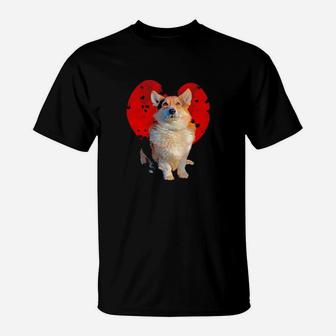 Dog Corgi Lover Clouds Red Heart Funny Dog Lover Valentines Day Gift Dog Lover T-Shirt - Monsterry CA
