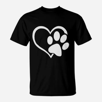 Dog Paw Love Heart Print T-Shirt | Crazezy