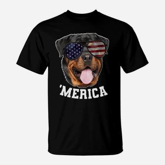Dog Rottweiler American Flag Sunglasses 4Th Of July 'Merica T-Shirt | Crazezy