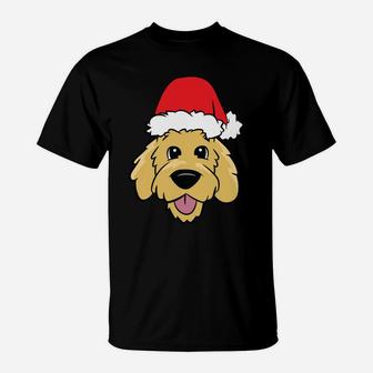 Doodle Dog Christmas Goldendoodle With Santa Hat T-Shirt | Crazezy UK