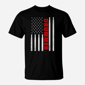 Drummer Vintage American Flag Drumming 4Th Of July T Shirt T-Shirt | Crazezy