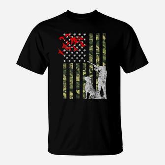 Duck Hunting With Dog Gift American Camouflage Usa Camo Flag T-Shirt | Crazezy