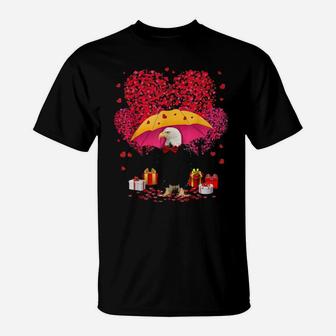 Eagle Valentines Day Three Tree And Raining Hearts T-Shirt - Monsterry
