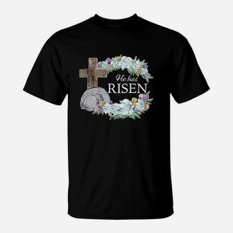 Easter He Has Risen With Cross And Flowers T-Shirt | Crazezy CA
