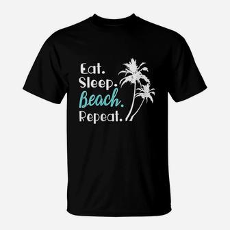 Eat Sleep Beach Repeat Summer Vacation Family Matching T-Shirt | Crazezy