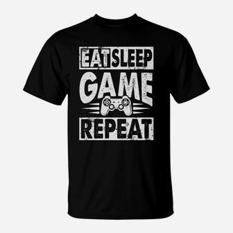 Eat Sleep Game Repeat Christmas Gifts For Boy Girl Gamer Tee T-Shirt | Crazezy