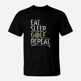 Eat Sleep Golf Repeat Funny Golfing Golfer Men Women Kids T-Shirt | Crazezy