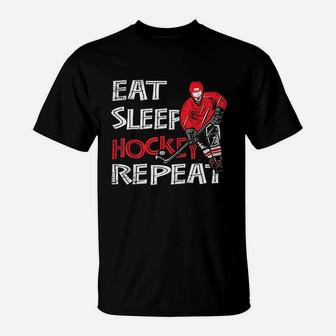 Eat Sleep Hockey Repeat For Boys With Puck And Stick T-Shirt | Crazezy AU