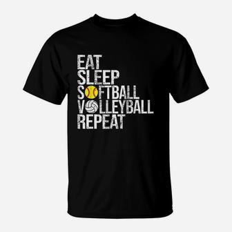 Eat Sleep Softball Volleyball Repeat T-Shirt | Crazezy AU