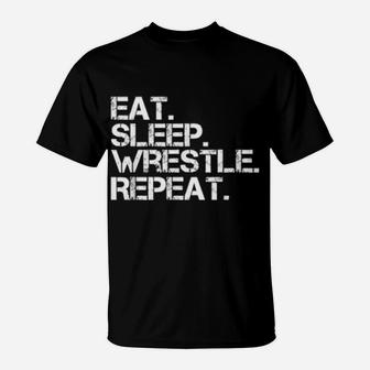 Eat Sleep Wrestle Repeat Distressed Wrestling Wrestler T-Shirt - Monsterry UK