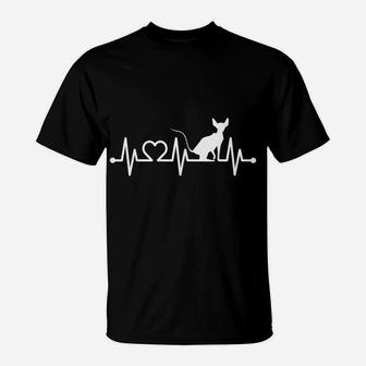 Ecg Heartbeat Pulse Heart Sphynx For Sphinx Cat Owners T-Shirt | Crazezy