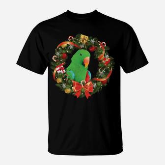 Eclectus Parrot Christmas Wreath T-Shirt | Crazezy