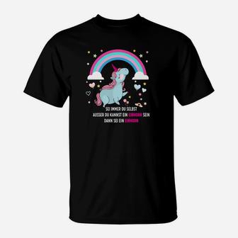 Einhorn T-Shirt Schwarz mit Regenbogen, Motivations-Spruch - Seseable