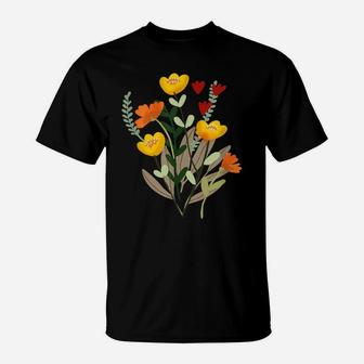 Elegant Antique Botanical Of Watercolor Wildflowers T-Shirt | Crazezy