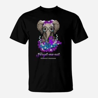 Elephant Forget Me Not Alzheimer's Awareness Flower T-Shirt | Crazezy AU