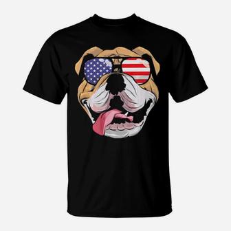 English Bulldog 4Th Of July American Sunglasses T-Shirt - Monsterry