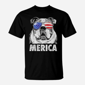 English Bulldog 4Th Of July Merica Men Women Usa Flag T-Shirt - Monsterry