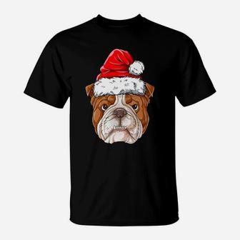 English Bulldog Christmas Dog Santa Hat Xmas Boys Kids Girls T-Shirt | Crazezy CA