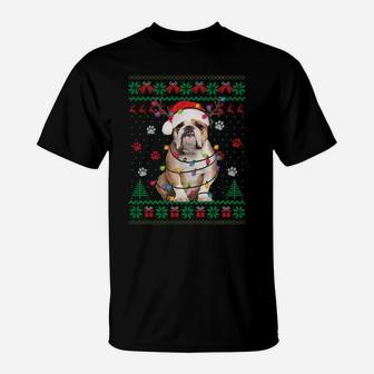 English Bulldog Christmas Lights Santa Dog Lover Ugly Sweate Sweatshirt T-Shirt | Crazezy