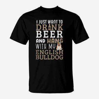English Bulldog Dad Tshirt Funny British Dog Lover Beer T-Shirt | Crazezy