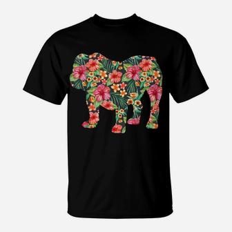 English Bulldog Flower T Shirt Dog Silhouette Floral Gift T-Shirt | Crazezy AU