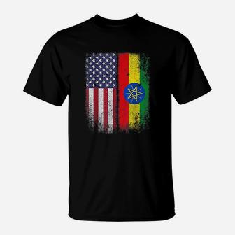 Ethiopian American Flag Ethiopia African Heritage Countries T-Shirt | Crazezy