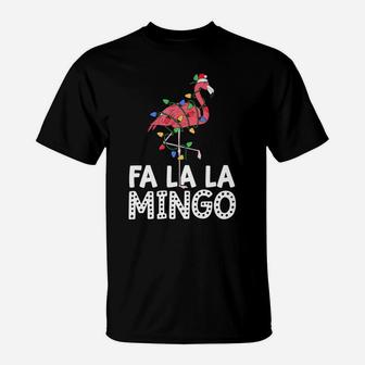 Fa La La Mingo Flamingo Christmas Tree Lights Tropical Xmas T-Shirt | Crazezy