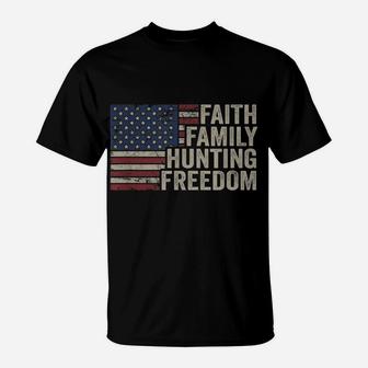 Faith Family Hunting Freedom - Vintage Hunter American Flag T-Shirt | Crazezy