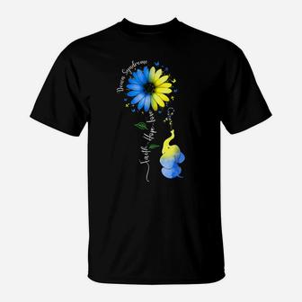 Faith Hope Love Down Syndrome Awareness Ribbon Yellow Blue T-Shirt | Crazezy AU