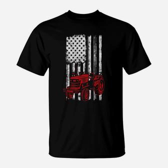 Farmer American Flag Retro Farming Usa Patriotic Tractor T-Shirt | Crazezy DE
