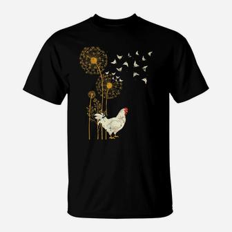 Farmer Poultry Bird Flower Farm Animal Dandelion Chicken T-Shirt | Crazezy