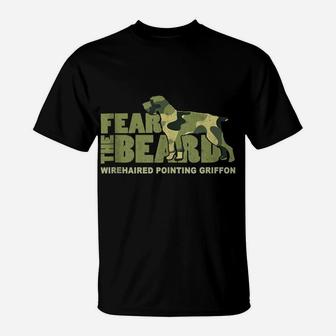 Fear The Beard - Camo Wirehaired Pointing Griffon Hunting T-Shirt | Crazezy