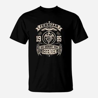 Februar 1985 Geburt von Legenden Schwarzes T-Shirt, Retro Design Tee - Seseable