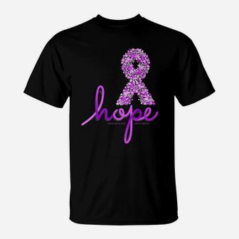 Fibromyalgia Awareness Hope Flower Floral Ribbon T-Shirt | Crazezy