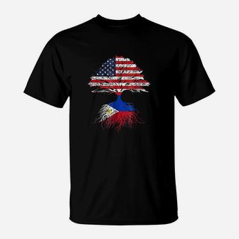 Filipino Roots American Grown Philippines Flag T-Shirt | Crazezy