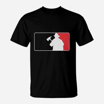 Firefighter Baseball Emblem Fire Fighter Flag T-Shirt | Crazezy