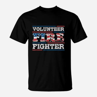 Firefighter Volunteer American Flag Fire Department Fireman T-Shirt | Crazezy CA