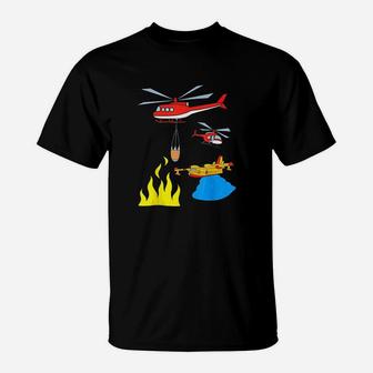 Firefighting Helicopters And Plane Fighting A Fire T-Shirt | Crazezy UK