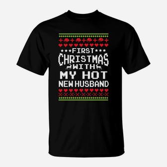 First Christmas With My Hot Husband Married Matching Couple T-Shirt | Crazezy AU