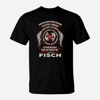 Fisch-Angler T-Shirt mit Lustigem Spruch: Gutes Herz, Schlechter Mund - Seseable