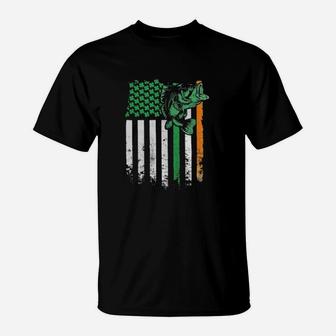 Fishing St Patricks Day Irish American Flag T-Shirt - Monsterry