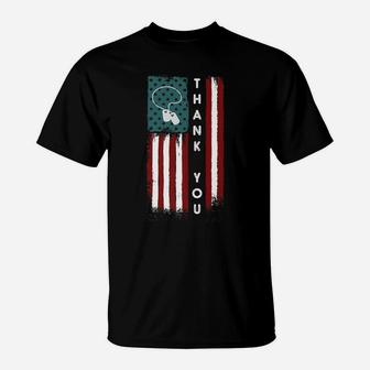 Flag And Dog Tag Military Thank You T-Shirt | Crazezy