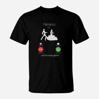 Flamenco Tanz T-Shirt, Lustiges Telefon-Wortspiel - Schwarz - Seseable