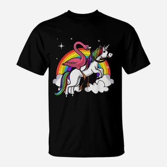 Flamingo Bird Riding Unicorn Magical Rainbow T-Shirt - Thegiftio UK