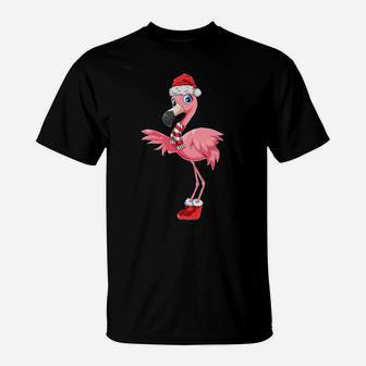 Flamingo Christmas Gift Xmas Santa Claus Pink Cute Flamingo T-Shirt | Crazezy